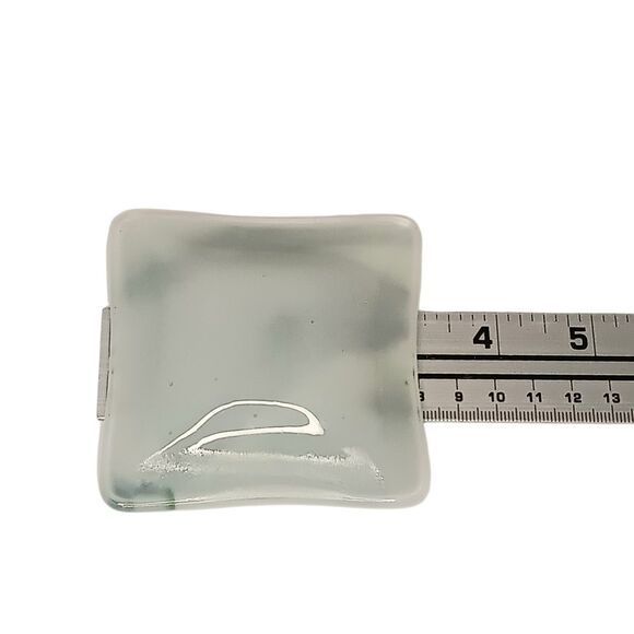 Fused Art Glass Trinket Dish Green And White Swirl Small Square 3" x .25" - Picture 5 of 7